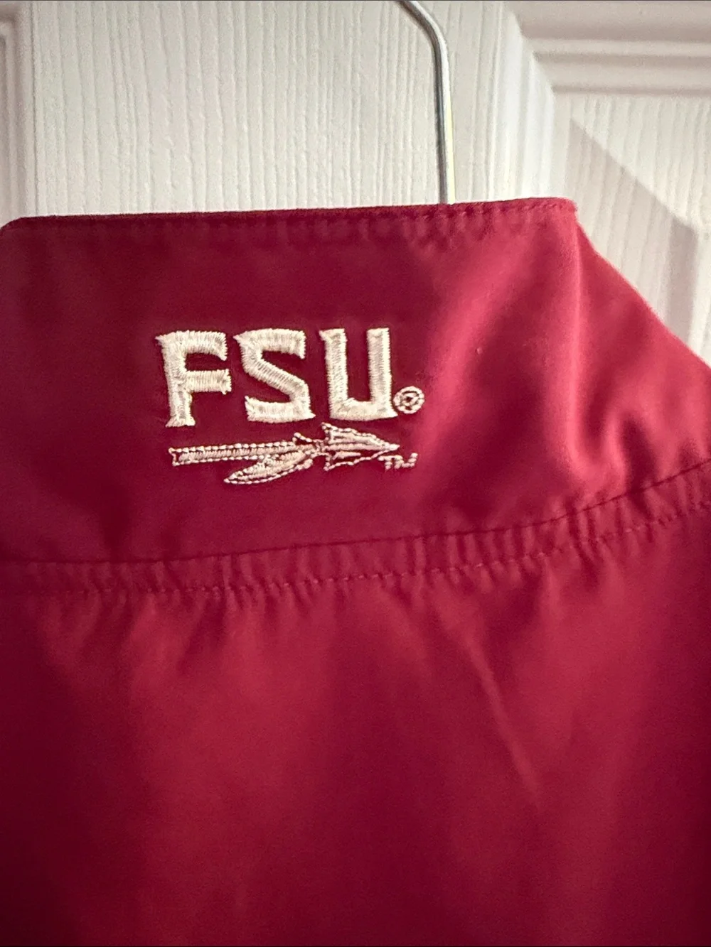 Nike Women's Maroon Varsity Jacket with Cream Shoulder Accents